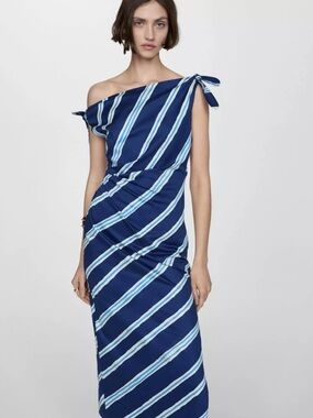 Mango Navy and White Striped Maxi Dress - Like NEW!